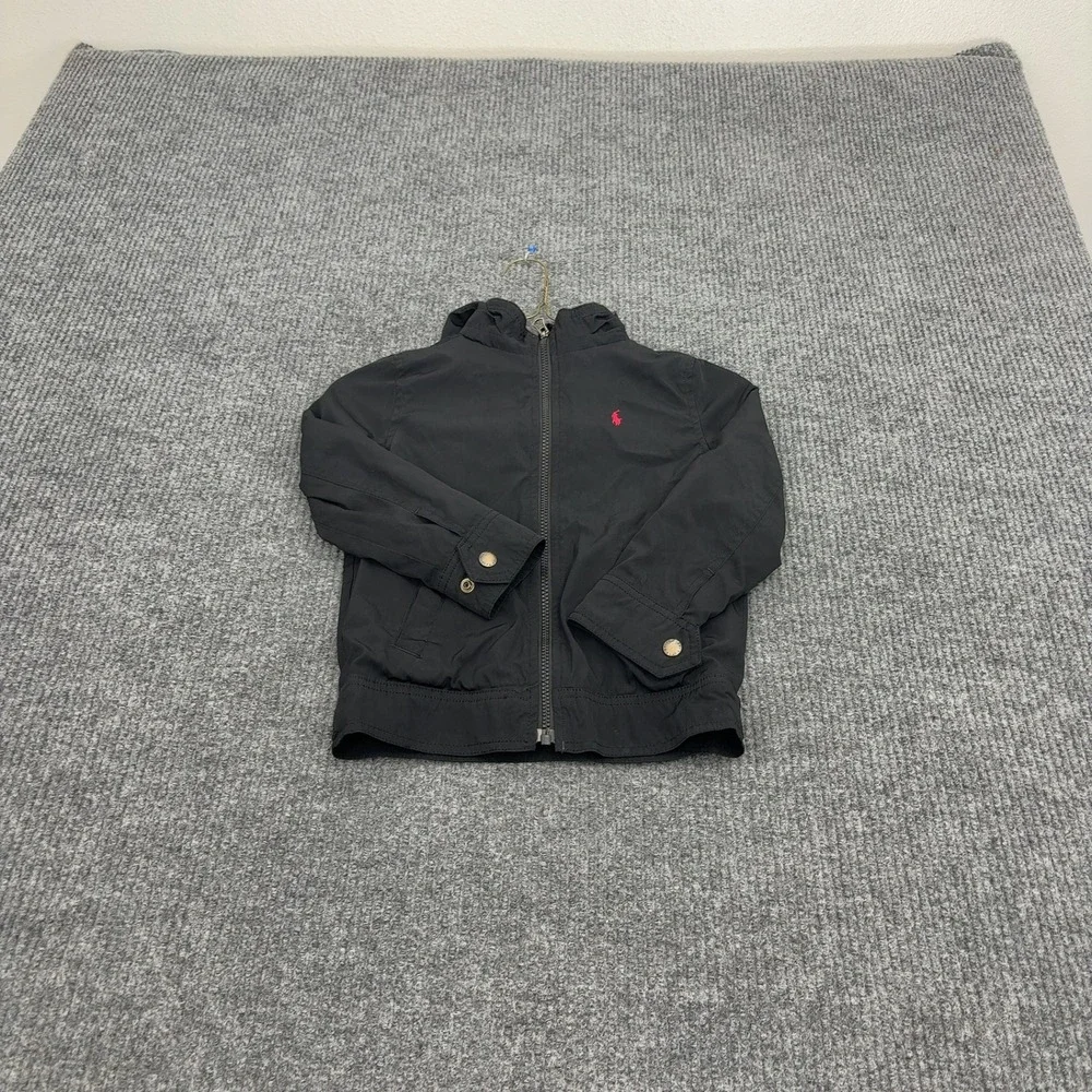 Polo Ralph Lauren Jacket Boys 5 Black Cotton Blend Hooded Full Zip Classic‎